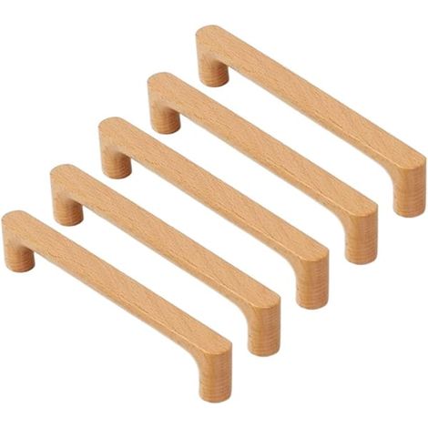 Ensemble de 5 boutons en hêtre massif - Poignées et tirettes de tiroir en bois - Mobilier - Entraxe : 160 mm - 160 mm (1/5)
