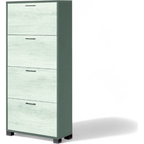 Scarpiera a 4 ante in MDF colore bianco e titanio con profondità di 29 cm e altezza di 151 cm ideale per l'ingresso