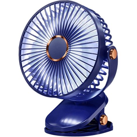 HONORNIC - Mini ventilateur à pince avec 5 vitesses, rotation à 720°, USB, portable, silencieux, pour la chambre, le camping, le bureau ou l'intérieur/extérieur. Couleur : bleu. (1/5)