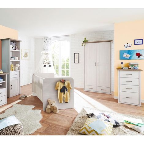 Babyzimmer Kombination LUND-78 im Landhaus Design in Pinie weiß Nb./Trüffel Eiche Nb. (1/5)