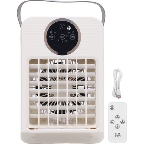 Verdunstungsluftkühler, 700-ml-Wassertank, 7-farbige Beleuchtung, USB-Anschluss, geräuscharmer tragbarer Klimaventilator für das Schlafzimmer