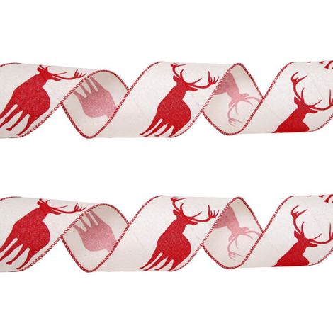 Ruban blanc cerf 6m pour décoration sapin Noël - Lot de 1 rouleau 6 mètres ruban renne festif (1/5)