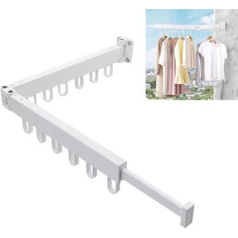 Étendoir mural pliable - Barre à linge murale pliable - Étendoir 2 en 1 - Idéal pour la buanderie, le balcon, la salle de bain, la terrasse, les dortoirs et les appartements - Blanc - 1 pièce