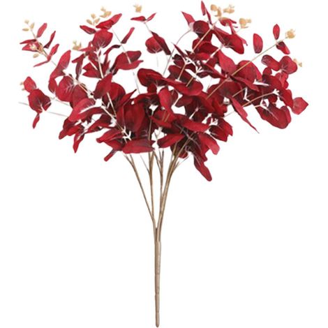 Feuilles D'eucalyptus Artificielles En Soie, Feuilles Rouges, Bouquet (1/5)