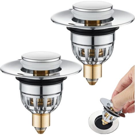 Lot de 2 Bouchon Pop-up pour lavabo de Salle de Bain ,en Acier Inoxydable,Type Poussoir , avec Noyau de Rebond,pour Trou de vidange de 34 à 40 mm (1/5)