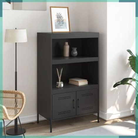 842970 Buffet haut noir 68x39x113 cm acier (1/5)