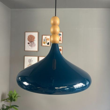 bamyum Holz Champion Suspension Industrielle Plafonnier, 35 cm Abat-Jour Plafonnier, Suspension Industrielle, E27 Lumières Pour Salon & Salle À Manger, Luminaire Suspendu Blue Nuit (1/5)