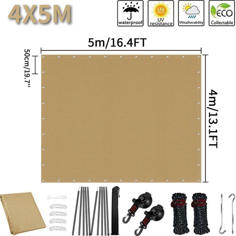 Auvent de camping-car (4 x 5 m, jaune sable), protection UV et imperméable (1/5)