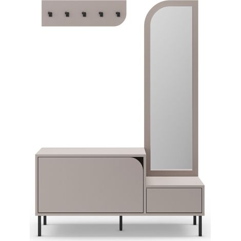 Meuble d'entrée 2 portes avec miroir et portant en bois et métal H172cm - Beige - Silvar (1/5)
