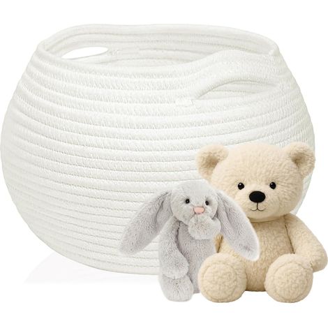 Panier de rangement rond 25 x 21 cm - Panier tressé en coton - Pour jouets, décoration de salon et de salle de bain - Blanc - 25 x 21 cm (1/5)