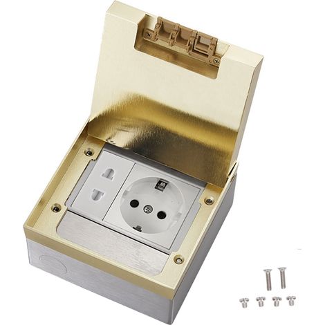 Boîte de prise électrique PC en acier inoxydable doré, sortie encastrée au sol, 16A, 4000W, pour bureau, école, maison