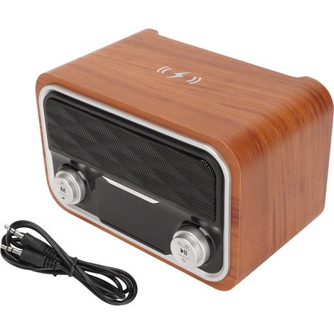 Enceinte Bluetooth rétro avec radio FM, horloge et chargeur sans fil, haut-parleur vintage à entrées multiples pour chambre à coucher (1/5)
