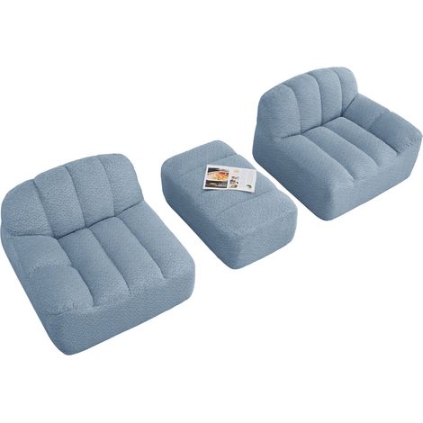 Canapé 2 places modulaire en tissu bleu, sans montage, avec ottoman et assise profonde ergonomique pour salon, appartement et petit espace CHICFURN (1/5)