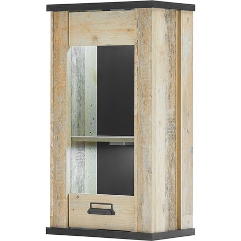 Hängeschrank inkl. Tür mit Glasapplikationen SHELTON-61 in Old Style hell Nb. mit anthrazit, B/H/T ca. 50/90/31 cm (1/5)