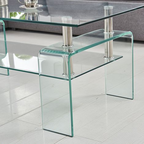 Table basse en verre clair trempé,salon Table à thé avec pied en verre (1/4)