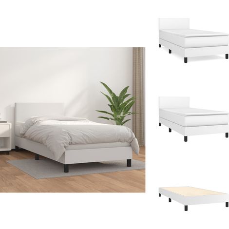 Sommier à lattes de lit avec matelas Blanc 90x190 cm Similicuir - Lit Plateforme - Lit Double - Literie Blanche - Matelas Ressorts Ensachés - Tête De Lit Ajustable (1/5)