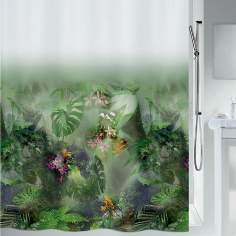 Rideau de Douche Polyester Jungle 180x200cm Vert (1/2)