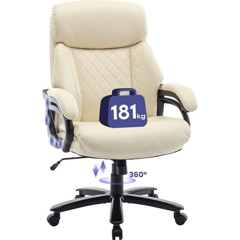 SMARTUE Silla Ejecutiva, con Reposabrazos Ajustables, Respaldo Estructurado y Asiento Extra Ancho de Piel Sintética, Color Beige