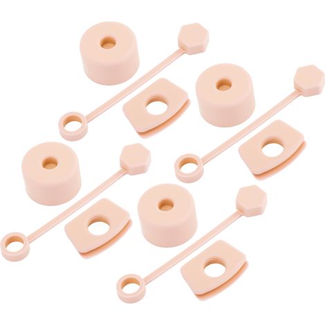 Set mit 4 auslaufsicheren Silikondeckeln für Becher, inklusive Strohhalmdeckel, quadratischem auslaufsicherem Deckel, rundem Deckel und rosa Deckel. (1/5)