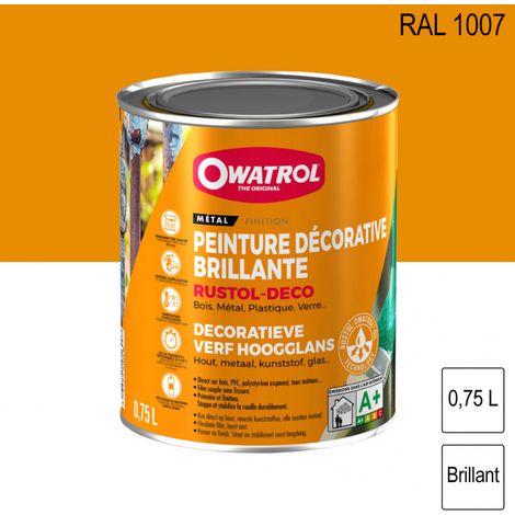 Owatrol-RUSTOL DECO BRILLANT-Peinture antirouille décorative-Jaune sécurité (RAL 1007) 0.75 litre (1/4)