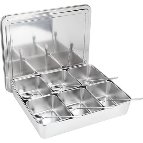 6-teiliges Gewürzbox-Set aus Edelstahl mit Löffeln und Küchenutensilien (1/5)
