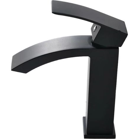 Robinet de cuisine Robinet de lavabo noir mat, robinet de salle de bains, robinet mitigeur d'eau froide et chaude en laiton blanc massif à poignée(Zwart) (1/5)