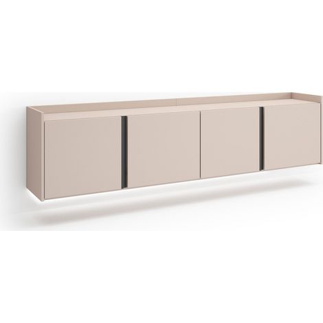 Skraut Home - Mobile TV Soggiorno, Ampio spazio a disposizione, 207x35x50cm, Per TV fino a 80", Sospeso, da appendere, LED, Stile moderno, Beige (1/4)