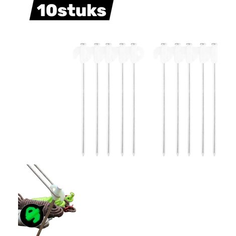 Lot de 10 piquets de camping phosphorescents - Fer galvanisé - Fluorescents - Forme papillon - Crochet droit en plastique - Idéaux pour le camping - Piquets pour auvent de tente - Blancs (1/4)