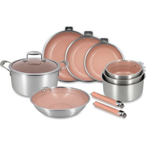 Batterie de cuisine 8 pièces en acier inoxydable avec 2 poignées, AGLAE (1/4)