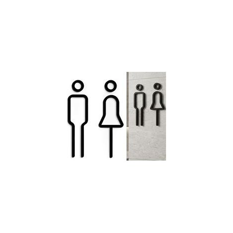 Plaque de porte de toilette, noire, moderne, autoadhésive, élégante, en acrylique, avec symbole homme et femme, pour salle de bain d'invités, pour homme et femme (1/5)
