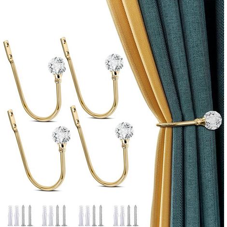 Raffhalter für Gardinen – 4-teiliges Set mit Metall-Bohrlochhalterungen – Stabile goldene Halter (1/5)