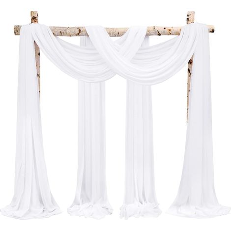 8 Panneaux Rideau Mousseline, 73cm x 6,1m, Blanc, Transparent, Décoration Arche Mariage