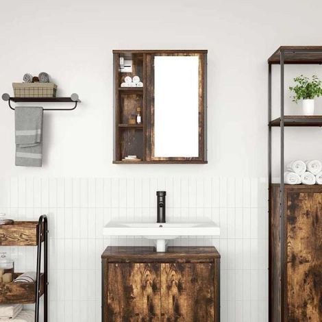 Armoire de Toilette avec Miroir, Chêne Fumé, 50x21x60 cm, Meuble de Rangement Mural pour Salle de Bain (1/5)