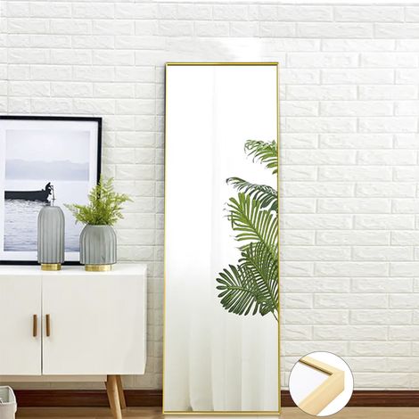 Miroir en Pied Grand, Grand Miroir de Sol Pleine Longueur, Cadre en Alliage d'Aluminium, Suspendu, pour Chambre Salon Entree (Rectangulaire, 150x40 cm)