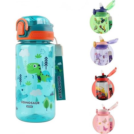 Borraccia sportiva per bambini da 600 ml, robusta, infrangibile, a prova di perdite, facile da pulire, con cannuccia, per la scuola e il tempo libero, arancione. (1/5)