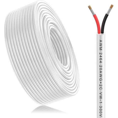 Câble électrique 2 conducteurs 2×0,5mm² 20AWG, 30 mètres  Rallonge UL2464, 5V/12V/24V/300V, Cuivre multibrins étamé sans oxygène, Pour paysage, lampes LED, automobile, plein air (1/5)