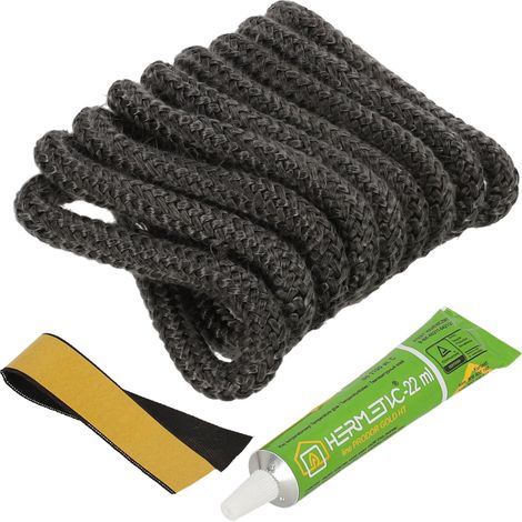 Cordón de hilo de vidrio para sellar chimeneas de estufas + pegamento 10 mm 2,5 m (1/5)