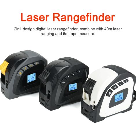 Télémètre laser 2 en 1 avec ruban mesure 5m, écran LCD rétroéclairé, appareil mesure distance, surfaces, volumes, topographie bâtiment