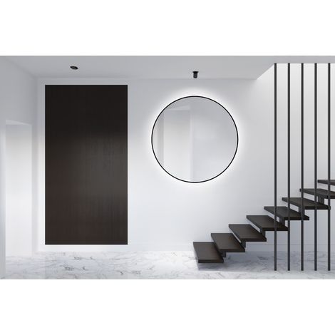 Talos Black Oros Light Spiegel - rund, 120 cm - runder Wandspiegel in matt schwarz - Wandspiegel mit LED - Badspiegel rund mit hochwertigen Aluminiumrahmen - Badezimmerspiegel mit indirekter LED-Beleu