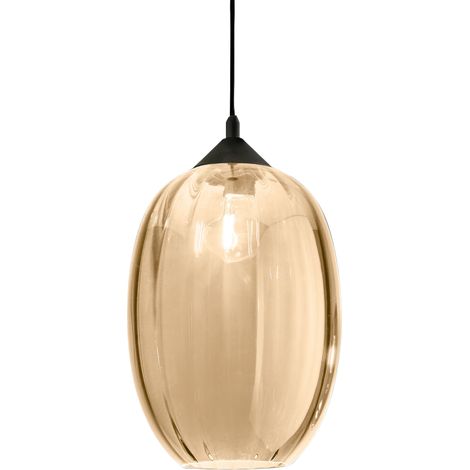 Kit De Suspension En Verre Soufflé Couleur Cognac E27 - Design Moderne Et Élégant Pour L'Éclairage Intérieur, Diamètre 250 Mm, Hauteur 360 Mm, Ip20 (1/3)
