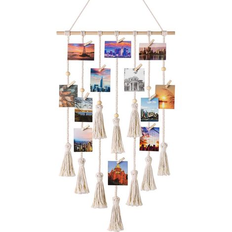 Organiseur Photo Murale - Corde En Coton Et Clips En Bois - Décoration Intérieure Pour Salon Chambre Couloir - Ensemble Complet (1/4)