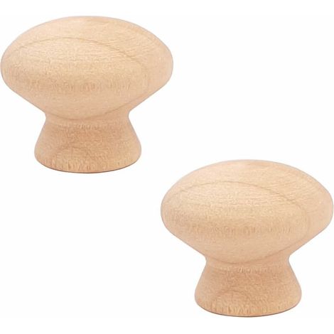 2x bouton bois rond brut naturel poignée avec vis tiroir meuble commode armoire, diamètre 30mm