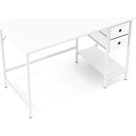 Pour chambre et studio Bureau d'ordinateur 120 cm pour télétravail table de travail en bois et métal avec rangements blanc (1/3)