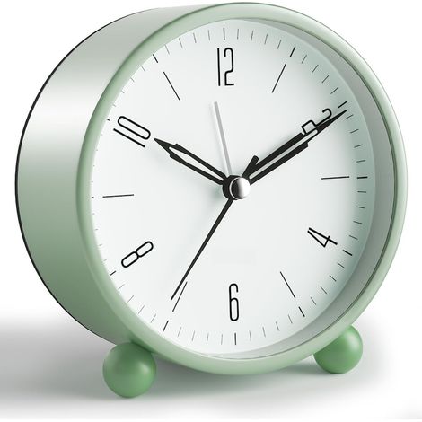Sveglia da tavolo con pulsante di illuminazione del quadrante, meccanismo silenzioso senza ticchettio, in metallo, 11 cm, verde (1/5)