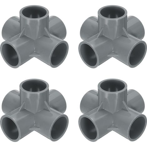 4Pièces Raccord Tuyau PVC À 5 Voies 1-1/4" Coude Connecteur Tuyau Meuble Grade Construction Couplage À 90 Degrés Raccords Coude pour Égout Plomberie Drain Alimentation, Gris (1/5)
