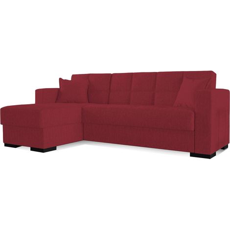 Dmora - Divano letto con penisola Armadillo, Divano ad angolo reversibile, Sofà contenitore da soggiorno con chaise longue e 2 cuscini, 230x150h81 cm, Rosso