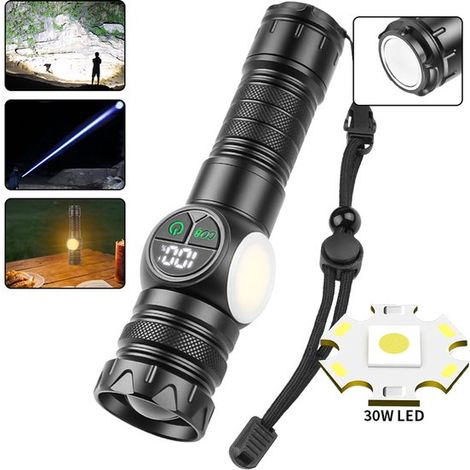 Torcia ricaricabile ad alta potenza luminosa, torcia a LED da 1000-1200 lumen, zoomabile, luce super luminosa da borsetta con 9 livelli di luminosità (1/5)