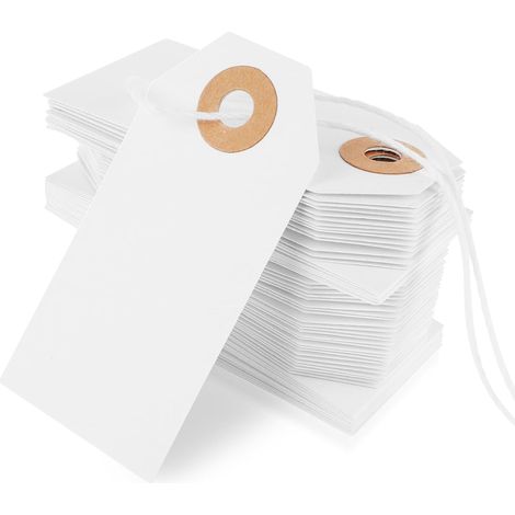 Lot de 100 étiquettes avec fil blanc, etiquette cadeau brocante carehabi etiquette krafts avec ficelle trou renforcé, Étiquette Prix pour Vêtements Étiquettes Marquage Bijoux (1/5)