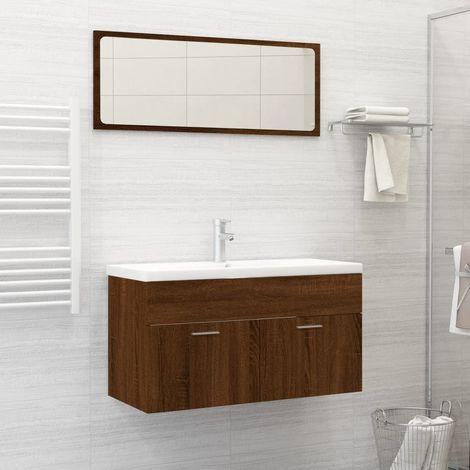 Lot de 2 Ensemble meubles de salle de bain Vintage,Ensemble d'armoires Toilette Chêne marron -40997 (1/5)