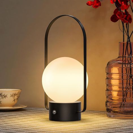 Lampe de table portable, lumière nocturne rechargeable dimmable avec 3 modes de couleur, lampe sans fil à batterie pour chambre à coucher, salon, chambre d'enfants, camping et usage extérieur (noir) (1/5)